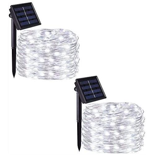 YF Upgraded Solar Outdoor String Lights- 100 LED 8 Modes Copper Wire Lights, 2-Pack Solar Garden Lights, Waterproof Fairy Lights for Tree, Patio, Home, Yard, Pathway, Party, Wedding (32FT, White)