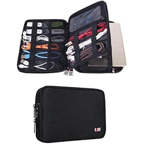BUBM Double Layer Electronic Accessories Organizer, Travel Gadget Bag for Cables, USB Flash Drive, Plug and More, Perfect Size Fits for iPad Mini (Medium, Black)