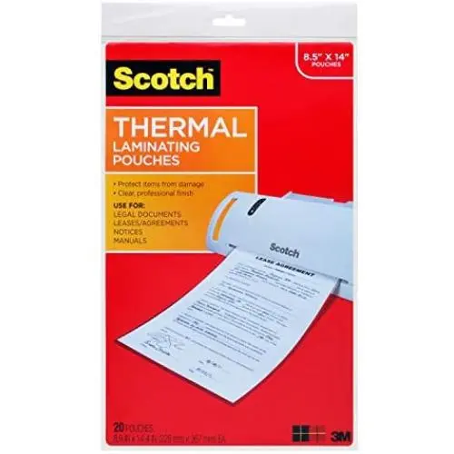 Scotch Thermal Laminating Pouches, 8.9 x 14.4-Inches, Legal Size, 20-Pack (TP3855-20) Scotch Thermal Laminating Pouches, 8.9 x 14.4-Inches, Legal Size, 20-Pack (TP3855-20)