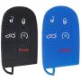 LemSa 2pcs Silicone 5 Button Smart Key Fob Cover Remote Keyless Entry Bag Compatible with Jeep Grand Cherokee Dodge Challenger Charger Dart Durango Journey Chrysler 300, Black Blue