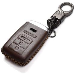 Vitodeco Genuine Leather Smart Key Keyless Remote Entry Fob Case Cover with Key Chain for Acura RLX, Acura TLX, Acura ILX (4 Buttons, Brown)
