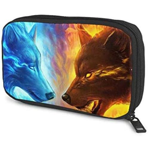 Hxuedan Ice and Fire Wolf Head The Data Cable Storage Bag is A Portable and Independent Design SuitableVFor Travelers to Place The Data Cable, Earphone and Electronic Product Data Cable Storage Bag