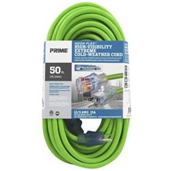 Prime Wire & Cable NS512830 Flex 12/3 SJTW High-Visibility Extreme Cold Weather Outdoor Extension Cord, 50 Feet, Neon Green