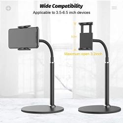 Cell Phone Stand, Adjustable Height & Angle Phone Holder Gooseneck Flexible Arm Universal Phone Stand for Desk, Aluminum Alloy Desktop Cell Phone Holder Compatible with 3.5''-6.5'' Device (Black)