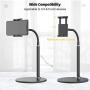 Cell Phone Stand, Adjustable Height & Angle Phone Holder Gooseneck Flexible Arm Universal Phone Stand for Desk, Aluminum Alloy Desktop Cell Phone Holder Compatible with 3.5''-6.5'' Device (Black)