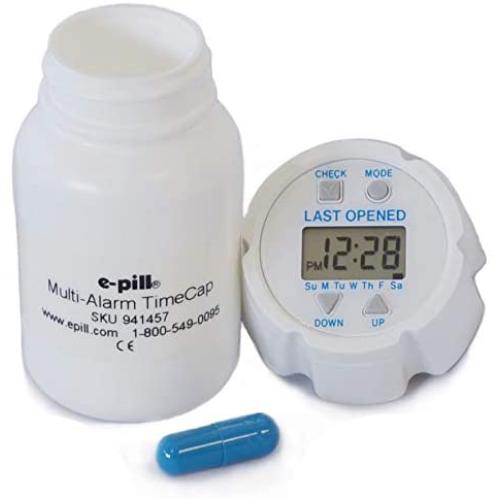 e-Pill TimeCap and Bottle - Last Opened Time Stamp – Set Up to 24 Alarms