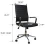 LUCKWIND Ergonomic Office Chair Ribbed Leather Swivel - Adjustable Height Tilt Arm Sleeves Lumbar Support High Back Upholstery Executive Modern Conference Computer Chrome Wheel Caster 350lb Big Black