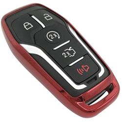 Red TPU Key Fob Cover Case Jacket Skin Glove for Ford Fusion F-150 Edge Explorer Mustang Lincoln MKZ MKC 3/4/5 Buttons Smart Key(NOT fit Flip/Folding key)