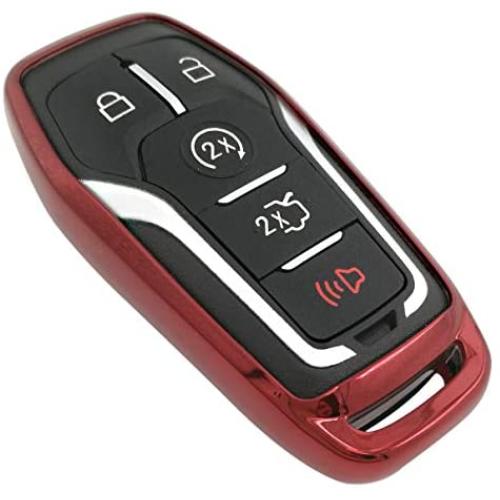 Red TPU Key Fob Cover Case Jacket Skin Glove for Ford Fusion F-150 Edge Explorer Mustang Lincoln MKZ MKC 3/4/5 Buttons Smart Key(NOT fit Flip/Folding key)
