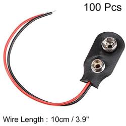uxcell 100pcs DC 9V Battery Clip I-Type Buckle Connector Lead Wire 10cm Long