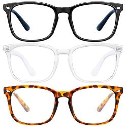 Blue Light Blocking Glasses - 3Pack Computer Game Glasses Square Eyeglasses Frame, Blue Light Blocker Glasses for Women Men, Anti Eye Eyestrain Reading Gaming Glasses Non Prescription