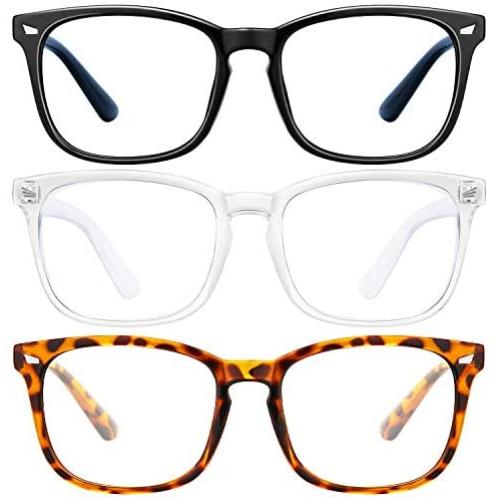 Blue Light Blocking Glasses - 3Pack Computer Game Glasses Square Eyeglasses Frame, Blue Light Blocker Glasses for Women Men, Anti Eye Eyestrain Reading Gaming Glasses Non Prescription
