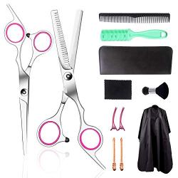 Hair Cutting Scissors Kits, Professional Stainless Steel Hair Cutting Shears Set for Barber Salon and Home, 12PCS Barber Thinning Scissors Hairdressing Shears(6.7'', Pink)