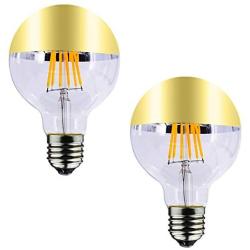 MD Lighting E26 8W Half Chrome Light Bulb G25(G80) Dimmable, Warm White 2700K 80W Equivalent 700LM Led Globe Filament Vintage Bulbs with Golden Mirror for Indoor Dinning Room Living Room, 2 Pack