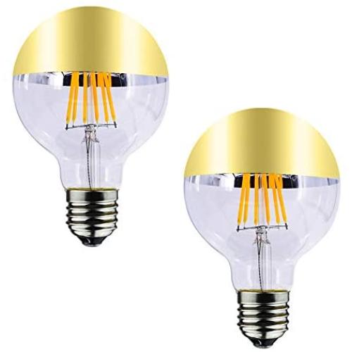 MD Lighting E26 8W Half Chrome Light Bulb G25(G80) Dimmable, Warm White 2700K 80W Equivalent 700LM Led Globe Filament Vintage Bulbs with Golden Mirror for Indoor Dinning Room Living Room, 2 Pack
