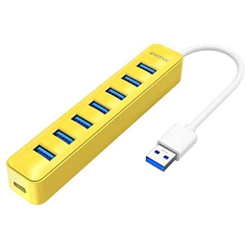 iDsonix USB 3.0 Hub, 7-Port 5V / 3A Powered USB Hub, 5Gbps HighSpeed Data Transmission USB Splitter for Laptop, iMac, Surface Pro, XPS, USB Flash Drives, Mobile HDD, Printer, Camera, and More -Yellow