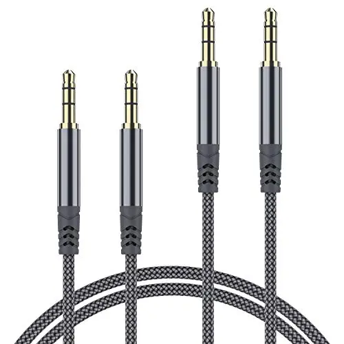JXMOX AUX Cable,[2-Pack,4ft+6ft,Hi-Fi Sound] 3.5mm Auxiliary Audio Cable Nylon Braided Male to Male AUX Cord Compatible Car/Home Stereos,Speaker,iPhone iPod iPad,Headphones,Sony Beats,Echo Dot (Grey)