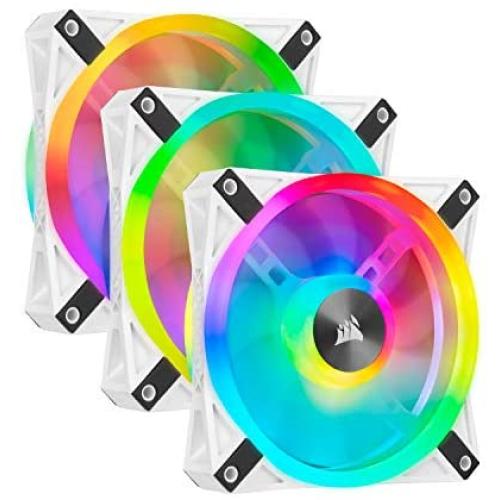 Corsair QL Series, iCUE QL120 RGB, 120mm RGB LED PWM White Fan, Triple Fan Kit with Lighting Node Core