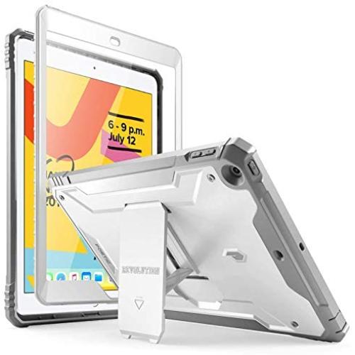Poetic Revolution Series Case Designed for iPad 10.2 7th Generation 2019 / 8th Generation 2020 Case, Full-Body Rugged Shockproof Protective Cover with Kickstand and Built-in-Screen Protector, White
