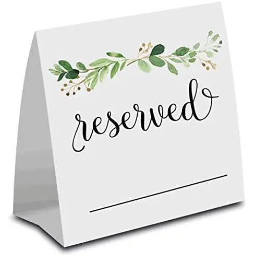 24 Reserved Table Signs - Greenery Reserved Tent Cards with Large Text and Name Space, VIP Seating Place Cards, for Weddings, Birthdays, Formal Party Supplies, Business, Church, Folded 5 x 5.5''