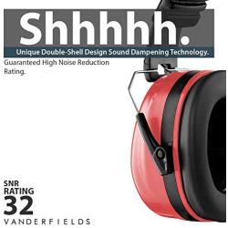 Ear Defenders Adult - Foldable Hearing Protection Ear Muffs Noise Cancelling - Perfect for DIYm Working, Shooting, Gardening - Adjustable Headband for Adults Men Women - 2 Years Warranty - Red