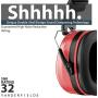 Ear Defenders Adult - Foldable Hearing Protection Ear Muffs Noise Cancelling - Perfect for DIYm Working, Shooting, Gardening - Adjustable Headband for Adults Men Women - 2 Years Warranty - Red