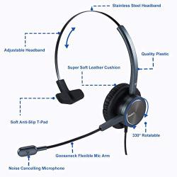 Telephone Headset with Microphone Noise Cancelling, Monaural with RJ9 Jack & 3.5mm Connector for Office Call Center Deskphone Cell Phone PC Laptop, Work for Cisco 7941 7965 6941 7861 8811 8961