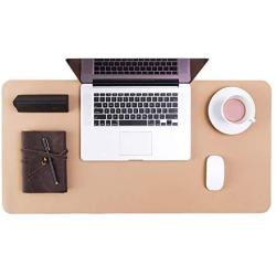 Bedsure Genuine Leather Desk Pad, Office Desk Mat Blotter on top of desks, Large Computer Desk Mat, Waterproof Non Slip Pink Beige Desk Pad Protector for Office and Home (Bronze, 15.7x31.5 inches)