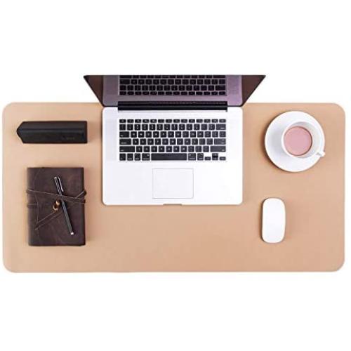 Bedsure Genuine Leather Desk Pad, Office Desk Mat Blotter on top of desks, Large Computer Desk Mat, Waterproof Non Slip Pink Beige Desk Pad Protector for Office and Home (Bronze, 15.7x31.5 inches)