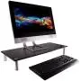 Monoprice Medium Multimedia Desktop Stand, Black Glass 25.6'' x 11.0'' - Stand & Riser, Laptop Stand, Desktop TV Stand, Dual Monitors w/Height Adjustable Legs - Workstream Collection (116360)