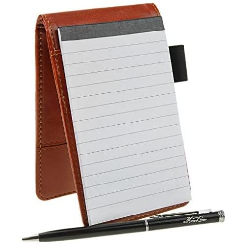 Small Pocket PU Leather Business Notebook Lined Memo Pad Holder Jotter Book Steno Notepad 3.5-Inch X 5.5-Inch Note Pad, Refillable, 8 Digital Calculator, Pen Holder Loop, Metal Ball Point Pen