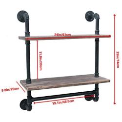 Industrial Pipe Shelf,24'' Metal Towel Racks for Bathroom,2 Tiered Industrial Pipe Floating Shelves Shelving,Rustic Wood Wall Mount Shelf with Towel Bar,Iron Towel Holder