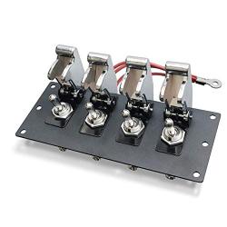 MGI SpeedWare Black 4 Toggle Switch Panel, Powder Coat Steel, Safety Flip Covers (Chrome)
