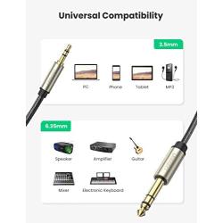 UGREEN 6.35mm Male to 3.5mm Male TRS Stereo Audio Cable with Zinc Alloy Housing and Nylon Braid Compatible for iPod Laptop Home Theater Devices and Amplifiers 6FT