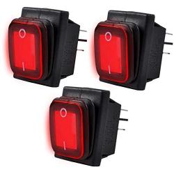 AutoEC 3PCS Rocker Switch 12V ON/Off Waterproof Red LED Light Toggle Switch 4 Pin SPST for Car Truck Boat Marine UTV, KCD4