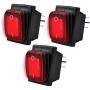AutoEC 3PCS Rocker Switch 12V ON/Off Waterproof Red LED Light Toggle Switch 4 Pin SPST for Car Truck Boat Marine UTV, KCD4