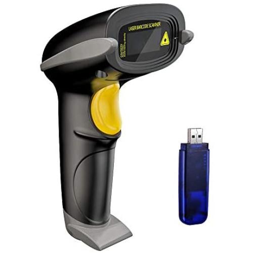 NADAMOO Wireless Barcode Scanner 328 Feet Transmission Distance USB Cordless 1D Laser Automatic Barcode Reader Handhold Bar Code Scanner with USB Receiver for Store, Supermarket, Warehouse