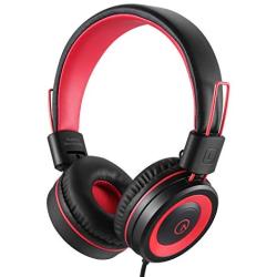 Kids Headphones-Noot Products K12 Foldable Stereo Tangle-Free 5ft Long cord 3.5mm Jack Plug in Wired On-Ear Headset for iPad/Amazon Kindle,Fire/Boys/Girls/School/Laptop/Travel/Plane/Tablet (Red Black)