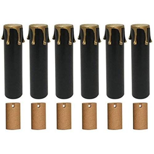 Royal Designs 4 Inch Candle Drip Sleeves Chandelier Socket Covers with Paper Insulation, Black Gold, Set of 6