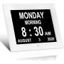 LaMi 7.5 Inch Digital Calendar Day Date Clock - 12 Alarm Options,Extra Large Non-Abbreviated Day&Month Memory Loss Clock for Seniors,Dementia,Impaired Vision (White)