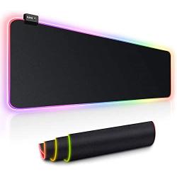 Large RGB Gaming Mouse Pad - 14 Light Modes Extended Computer Keyboard Mat with Durable Stitched Edges and Non-Slip Rubber Base, High-Performance Mouse Pad Optimized for Gamer 31.5X 11.8in