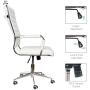 LUCKWIND Ergonomic Office Chair Ribbed Leather Swivel - Adjustable Height Tilt Arm Sleeves Lumbar Support High Back Upholstery Executive Modern Conference Computer Chrome Wheel Caster 350lb (White)