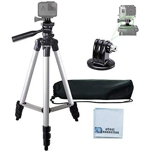 50'' Aluminum Camera Tripod with Built in Bubble Level Indicator for All GoPro HERO Cameras + Tripod Mount & an eCostConnection Microfiber Cloth