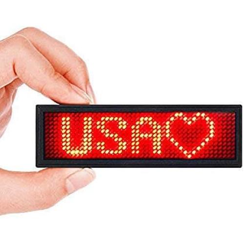 LED Name Sign for Business 44 x 11 Pixels and USB Programming Digital Display, Rechargeable LED Card Screen for Bar Hotel Party Supermarket School and Restaurant - LED Name Badge Red