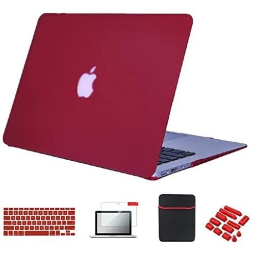 Se7enline MacBook Air 11.6 inch Case Soft Touch Plastic Hard Shell Cover for MacBook Air 11 inch Model A1370, A1465 with Accessories Sleeve Bag, Keyboard Cover, Screen Protector, Dust Plug, Wine Red