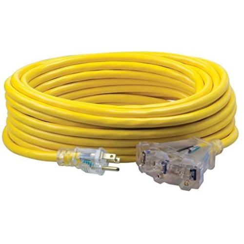 Southwire 04188 12/3 Multi-Outlet Vinyl Extension Cord with Lighted End, 50-Foot