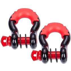 TYT Shackles 3/4'' D Ring Shackle 2 Pack kit, 10500lbs Break Strength Black Snatch Block, with Red 7/8'' Screw Pin and Shackle Isolator & Washers Kit for Tow Strap Winch Off Road Jeep Vehicle Recovery