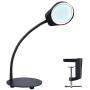 Psiven Dimmable Magnifying Glass with Light - Daylight Bright LED Magnifying Desk Lamp, Lighted Magnifier with Stand & Clamp - for Reading, Close Work, Task, Workbench, Crafts, Hobbies, Sewing - Black