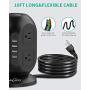 AiJoy Surge Protector Power Strip Tower 8 AC Outlet 3.1A 4 USB Ports for Fast Charging with Extension Cord 10FT