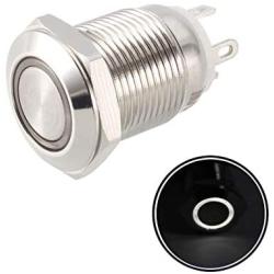uxcell Momentary Metal Push Button Switch 12mm Mounting Dia 1NO 3-6V White LED Light